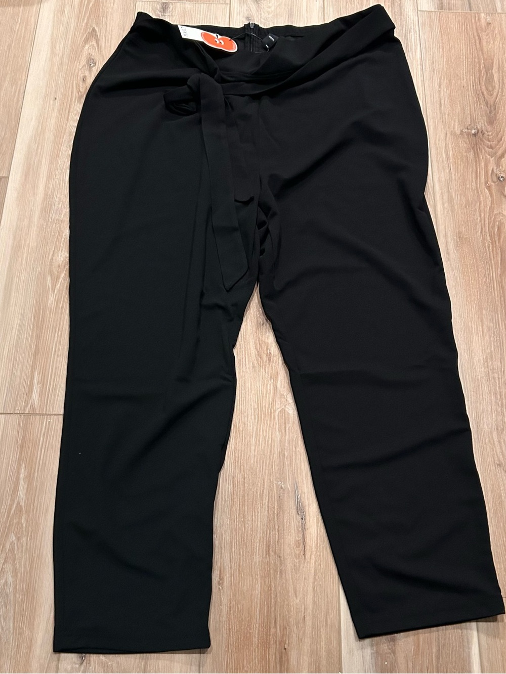 Cider Black Mid-Waist Ponte Trousers with Tie